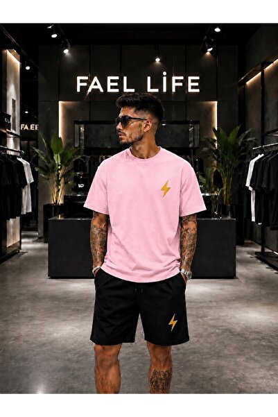 FAEL LİFE Unisex Wide-Let T-Shirt and Shorts Set with Lightning Print