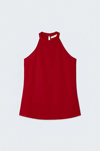Sateen Halter Neck Blouse - Red
