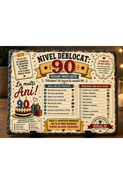 hiperborea Ardezie Personalizată – „Nivel Deblocat 90” – Cadou Aniversar 90 d...
