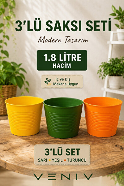 VENİV 3’lü Renkli Saksı Seti – 1.8 Litre | Dekoratif ve Modern Tasarım