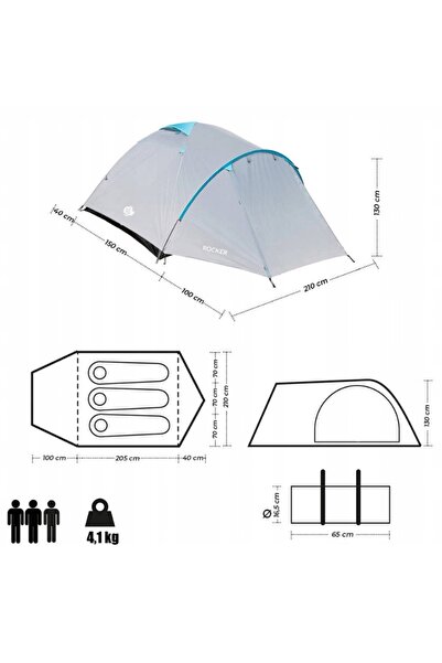 NILS CAMP Cort de camping Rocker NC6013 pentru 3 persoane, gri-albastru