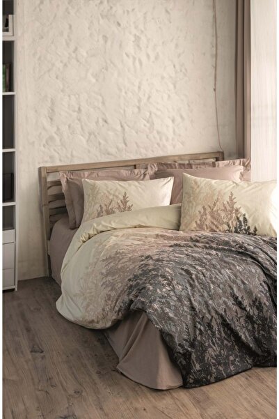 Cotton Box Ranforce -Lindon Beige- Single Duvet Cover Set with Dual Elastic S...