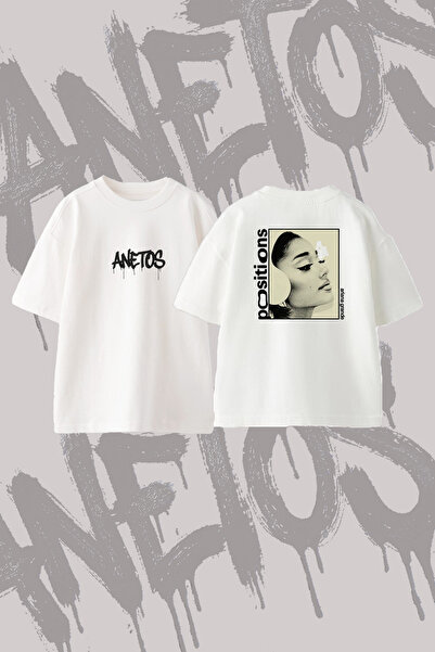 Anetos Ariana Grande Positions_7 Design Back Printed Cotton White Oversize T-...