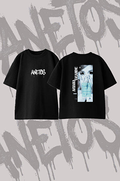 Anetos Ariana Grande Positions_13 Design Back Printed Cotton Black Oversize T...