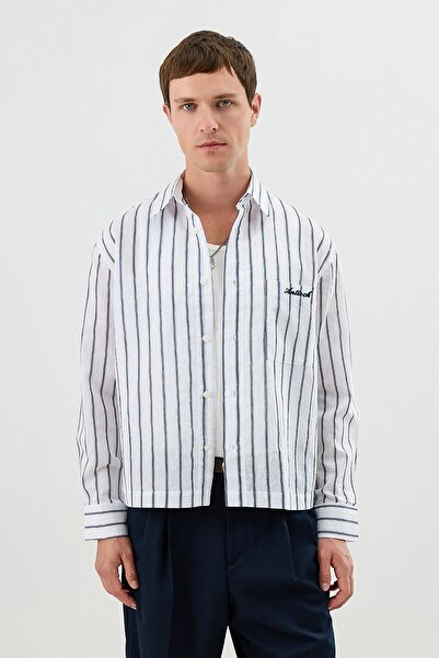 Antioch Navy Blue Linen Blend Boxy Fit Men's Shirt