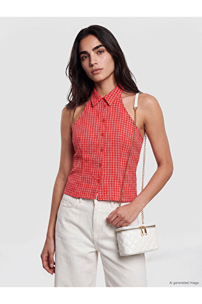 LC Waikiki Trendlucky Halter Cut Shirt Collar Plaid Blouse with Difference in...