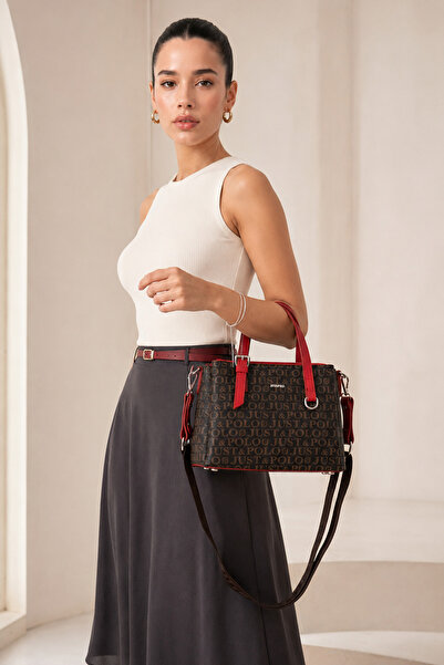 Just Polo Women's Hand and Shoulder Bag with Logo, Multi-Compartment, Zippere...