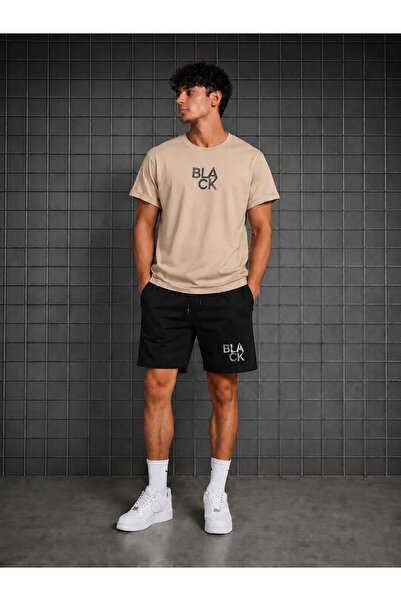 zeag Men's T-Shirt and Shorts Set with Black Printed Design
