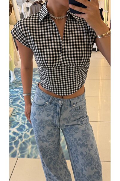 CADDELAMODA Gingham Short Sleeve Blouse