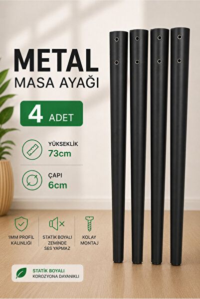 Renlife Metal Konik Masa Ayağı Statik Boyalı Ayak 73 cm Siyah