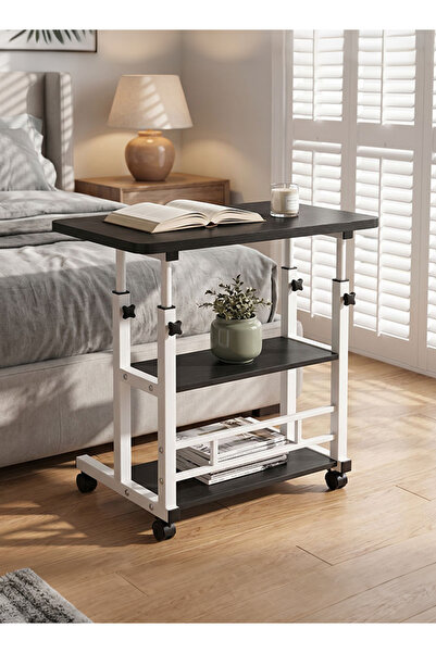 Generic 3-Tier Adjustable Height Laptop Desk with Storage Shelves, Rolling Co...