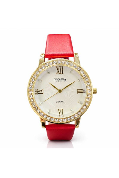 Watch Ceas de dama Francesca di Geneva FF111, rosu, cifre romane, carcasa aurie