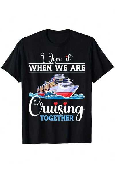 799 تي شيرت رجالي مطبوع عليه "I Love Cruising With You" بتصميم بحري عتيق، ناع...