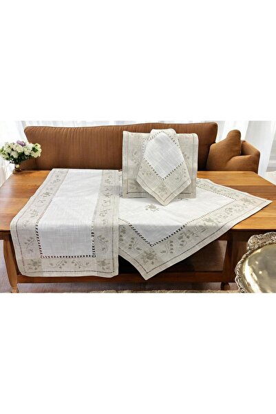 Linea Home Σετ λινών υφασμάτων τραπεζομάντηλου 4 τεμαχίων με γαλάζιο χρώμα κα...