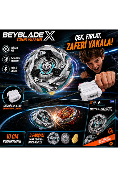 Cici Oyuncak Beyblade X Sterling Wolf 3-80FB Metal Savaş Topacı ve Çekmeli Fı...