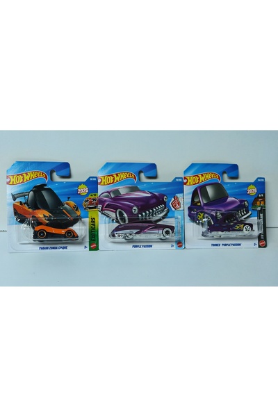 HOT WHEELS 3'lü Araba Seti - 3 Farklı Model - Pagani Zonda / Purple Passion /...