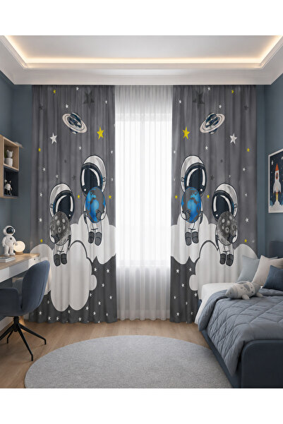 HOMESSA Astronaut Earth and Moon Patterned Double Winged Children's Room Back...