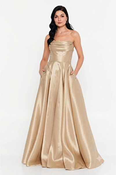 DORİDORCA Strapless Degaje Taffeta Princess Evening Dress