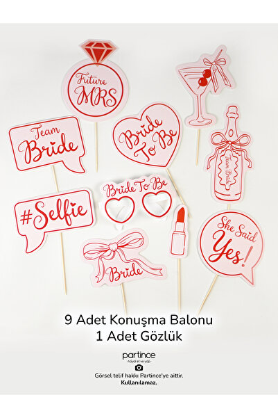 partince 9 Adet Bride To Be Konuşma Balonu 1 Adet Bride To Be Gözlük 10 Parça...