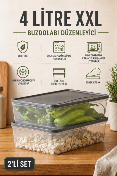 Ezupack 2X4 Lt. Refrigerator Organizer Freezer Storage Container Microwave Re...