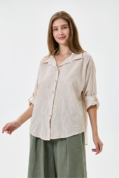 della moor Women's Beige Italian Floral Embroidered Scalloped Fold-Over Long ...