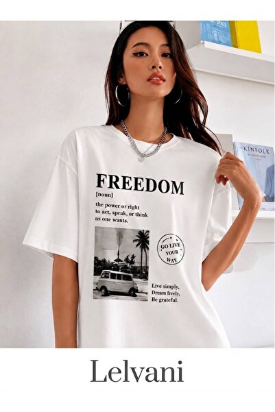 LELVANİ Freedom Go Live Your Way Printed Crewneck T-Shirt