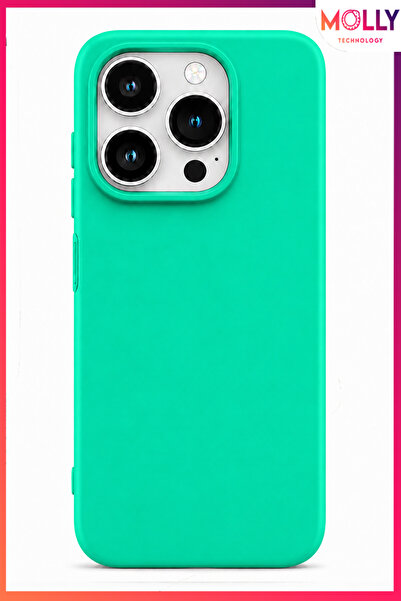 Molly iPhone 14 PRO İçin Su Yeşili Liquid İçi Kadife Mat Silikon Kılıf