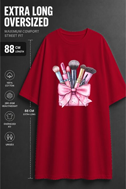 JANTIL MODA Women's Oversized Extra Long Makeup Brush Printed Tunic T-Shirt -...
