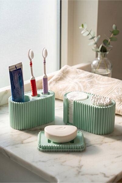 BKShape Perla 3 Piece Bathroom Set Toothbrush Holder Makeup Cotton Swab Stand...