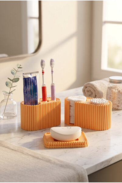 BKShape Perla 3 Piece Bathroom Set Toothbrush Holder Makeup Cotton Swab Stand...