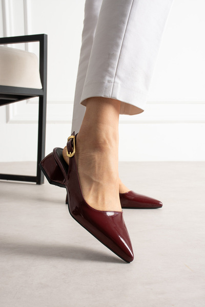Ramer Mooien - Pantofi cu toc de 5 cm pentru femei, din piele lacuita, rosu claret
