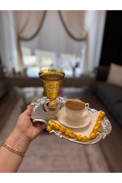 LUXURY Sarı Boncuklu Kahve Yanı Sunum Peçetesi 1 Adet