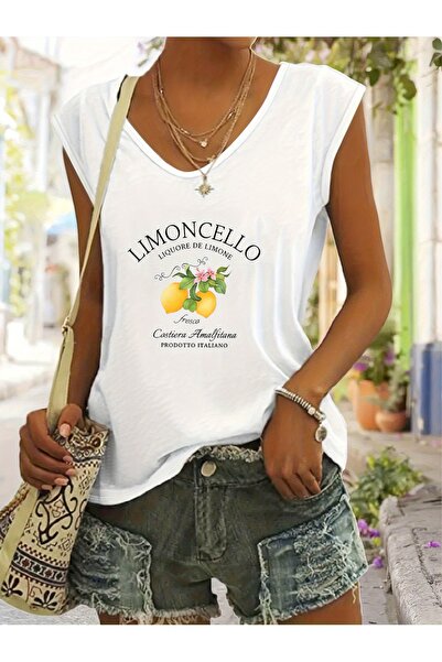Deocept Women's Mix Printed V-Neck Sleeveless Regular Fit Comfortable T-Shirt