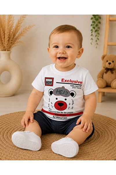 krm kerem bebe طقم صيفي من القطن المطبوع من Erkek Bebek Exclusive Bear للصبيا...