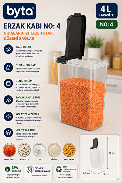 BYTA 4 L Food Storage Container with Lid Transparent Plastic Food Storage Box...
