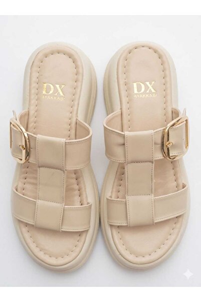 DX AYAKKABI Dx Women's Beige Buckle Slippers