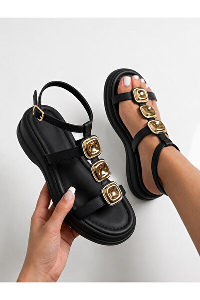 DX AYAKKABI Dx women's black 3-buckle sandal