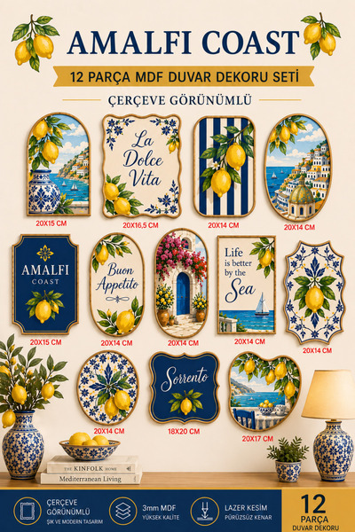 UNT Amalfi Coast set od 12 komada uokvirenog MDF zidnog dekora – mediteranska...