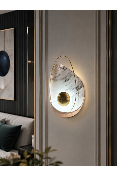 ABAL Modern Mermer Desenli LED Duvar Apliği – Gold Detaylı Dekoratif Aydınlatma