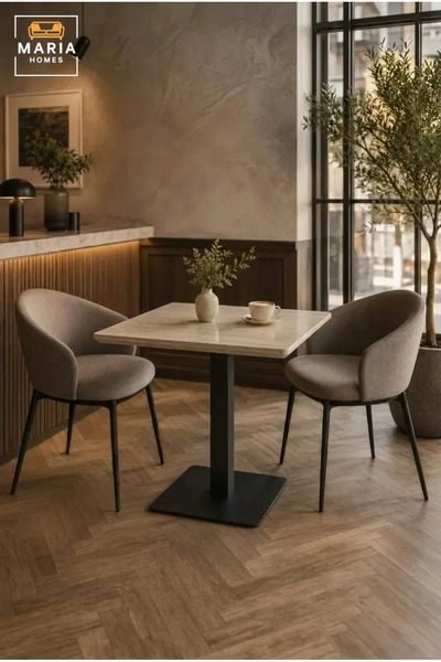 MARIA HOMES طاولة طعام مربعة عصرية بسطح خشبي وقاعدة مركزية على شكل عمود، طاول...