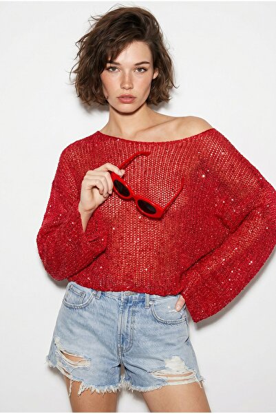 Hiccup LUCCI Top Crop Tricotat Larg Cu Paiete