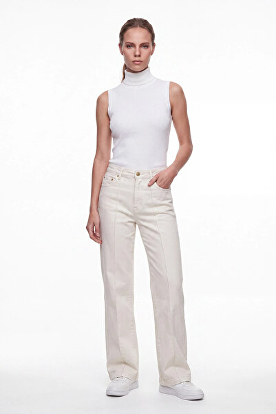 cemo Women's High Waist Straight Jean Pants with Stitching Detail