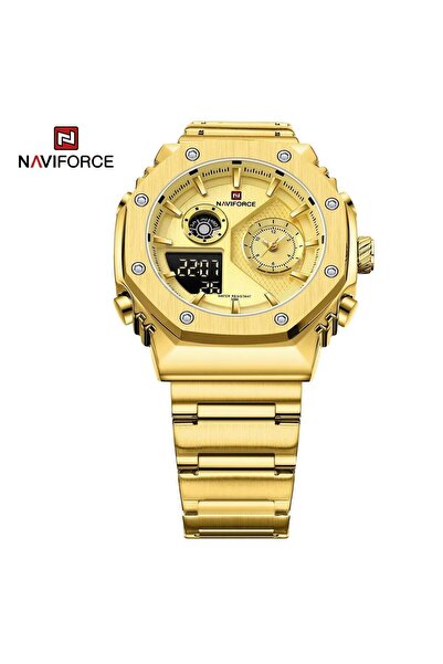 Naviforce Digital Analog Altın Kadran Çelik Kordon Erkek Kol Saati SNCKX161010