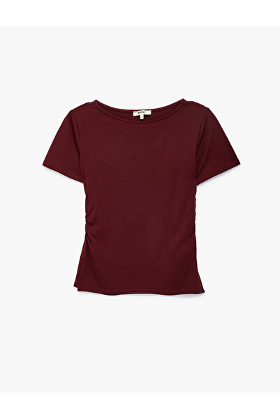 Koton Viscose Slim Fit Drawstring Crew Neck Short Sleeve T-Shirt