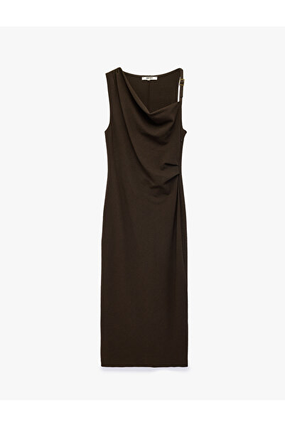 Koton Drapeli Ruffled Collar Sleeveless Viscose Blend Long Dress
