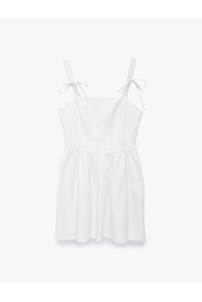 Koton Bow Tie Detail U-Neck Sleeveless A-Line Mini Linen Dress