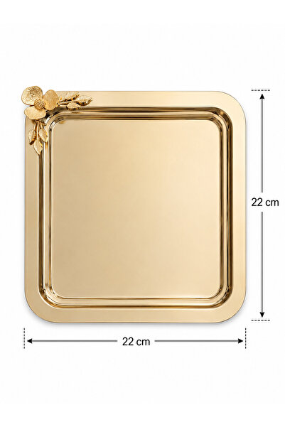 Turkco Gold Single Flower Detailed Square Presentation Tray 22X22 cm Engageme...