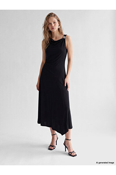 LC Waikiki Cowl Neck Modal Blend Ruched Dress