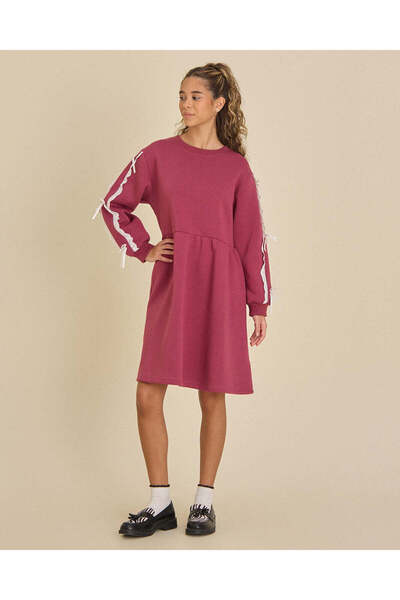 REDTAG Senior Girls Burgundy Lace Sleeve Sweatshirt Dress