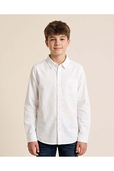 REDTAG Senior Boys White Long Sleeve Oxford Shirt